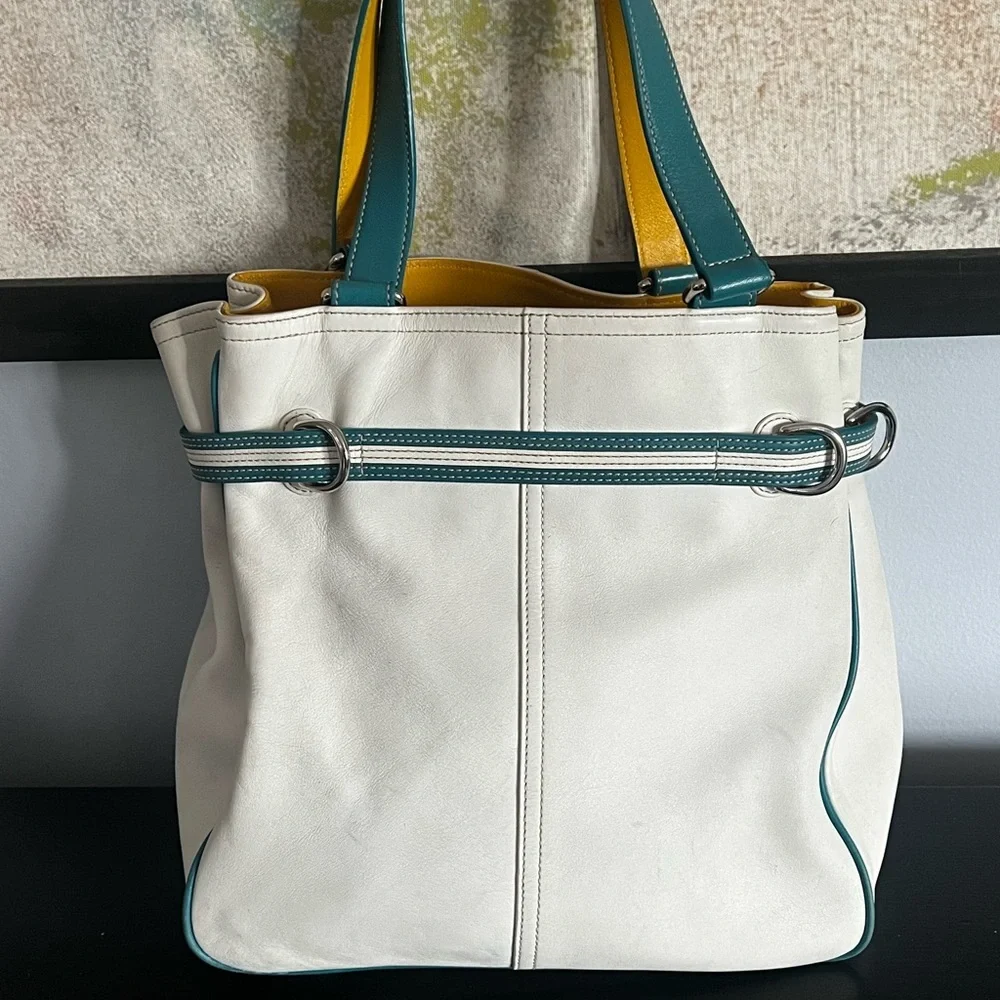 Vintage Y2K 2003 Coach Teal/Yellow/White Hampton Carryall 9286